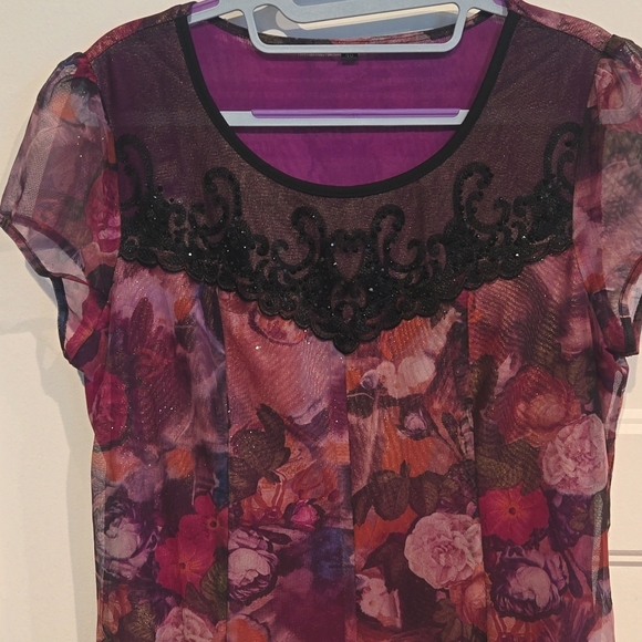 Sheer floral dress w embroidered overlay fully lined size medium NWOT New W Out - Picture 3 of 8